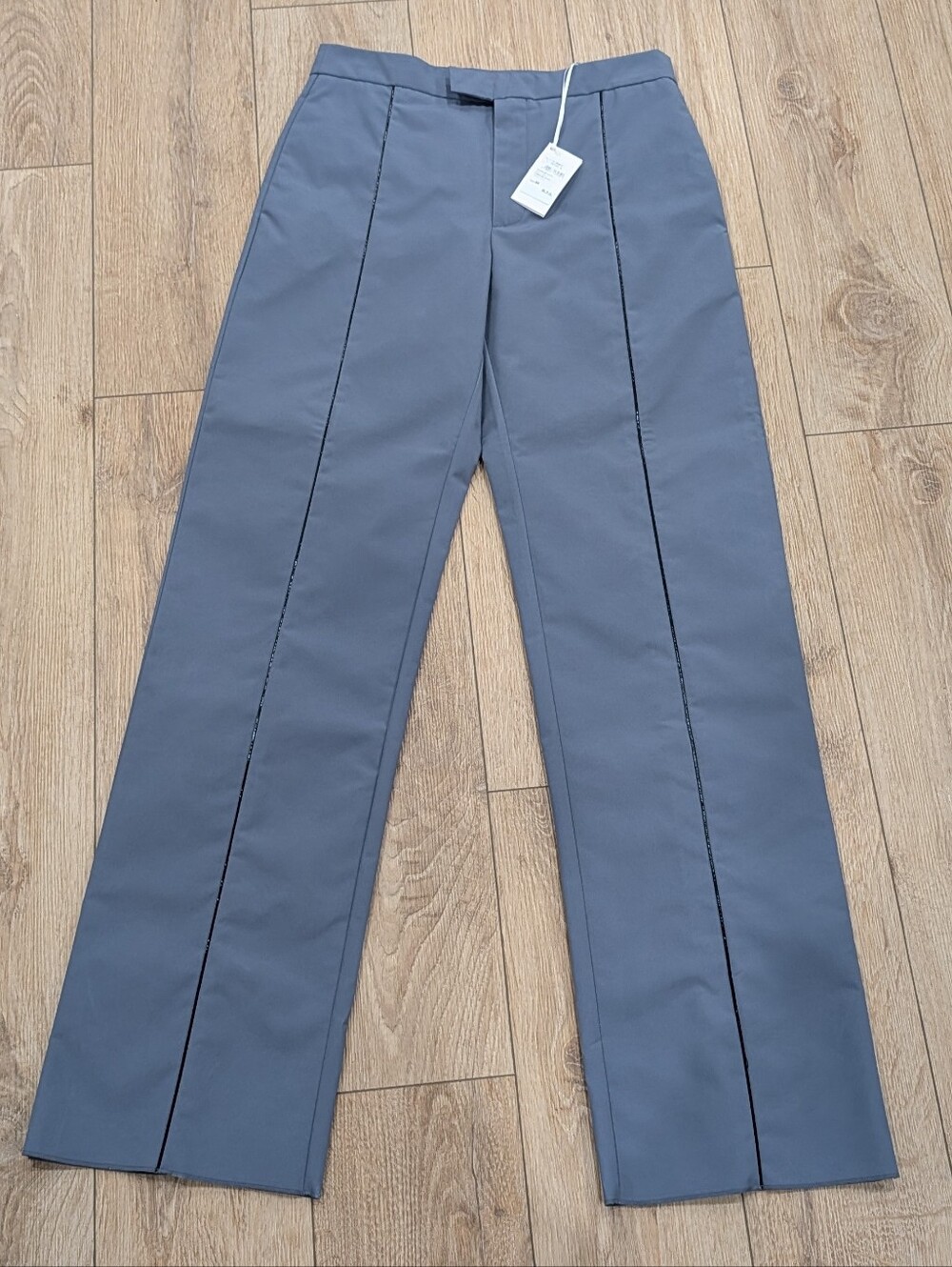 $1690 Mens Salvatore Ferragamo Contrast Piping Wool Pants Graphite 46 US 30